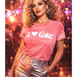 I Love Coke Soda T Shirt XS Red Burnout Graphic Fitted Y2K 90s Rave Festival